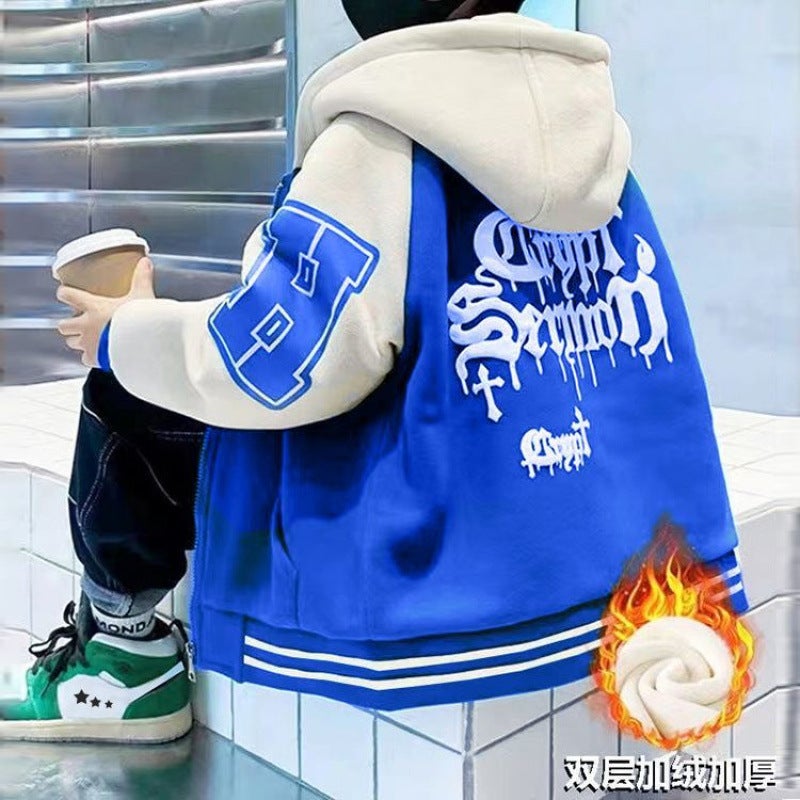 Children'S Clothing Boy'S Coat Clothing Fleece-Lined Thickened Cotton-Padded Clothes Middle And Large Children'S Baseball Clothing Boys Winter Western Style Fashionable Clothes - Image 1