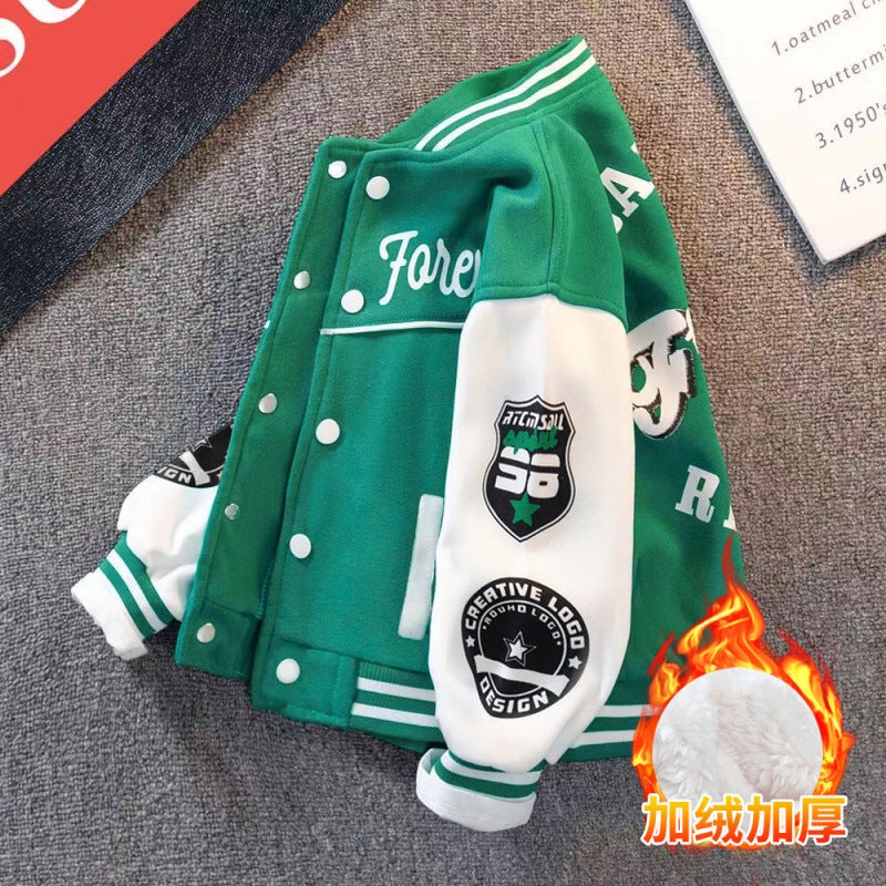 Children'S Clothing Boy'S Coat Clothing Fleece-Lined Thickened Cotton-Padded Clothes Middle And Large Children'S Baseball Clothing Boys Winter Western Style Fashionable Clothes - Image 3