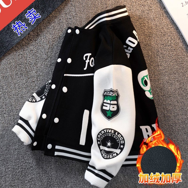 Children'S Clothing Boy'S Coat Clothing Fleece-Lined Thickened Cotton-Padded Clothes Middle And Large Children'S Baseball Clothing Boys Winter Western Style Fashionable Clothes - Image 5