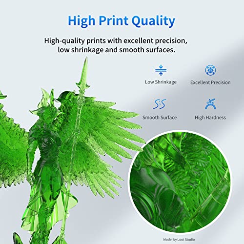 ANYCUBIC 3D Printer Resin, 405nm SLA UV-Curing Resin with High Precision and Quick Curing & Excellent Fluidity for LCD 3D Printing (Clear Green, 1kg) - Image 2