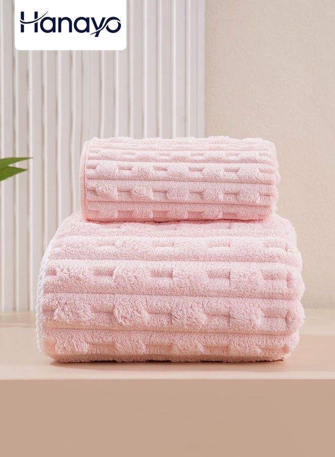 Hanayo 2 Pcs Bath Towel Set Soft Bath Towels for Men & Women Fast Absorbent Face Bath Towel Set for Bathroom  Hotels Spa(Pink) - Image 1