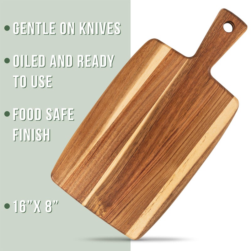 Home Beets Acacia Wood Cutting Board and Chopping Board with Handle for Meat, Cheese Board, Vegetables, Bread, and Charcuterie - Decorative Wooden Serving Board for Kitchen and Dining Room, 16" x 8" - Image 3