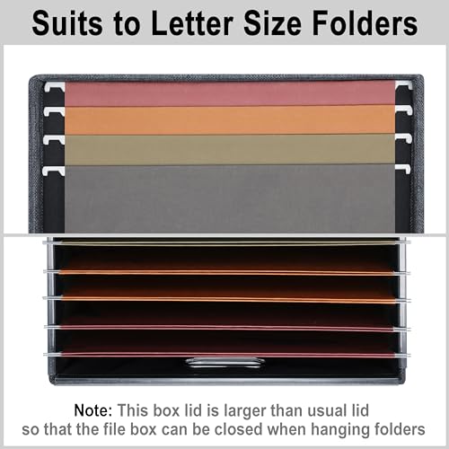 Graciadeco File Organizer, Collapsible Storage Filling Box with Lid for Letter Legal Size Hanging Folders Decorative Linen File Folder Box Document Storage Filing Bin, Dark Gray 2 Pack - Image 3