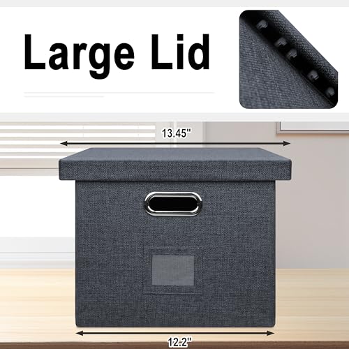 Graciadeco File Organizer, Collapsible Storage Filling Box with Lid for Letter Legal Size Hanging Folders Decorative Linen File Folder Box Document Storage Filing Bin, Dark Gray 2 Pack - Image 4
