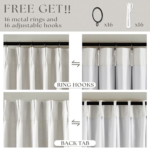 TWODRAPES Off White Pinch Pleated 100% Blackout Curtains 102 Inches Long Linen Blend Window Curtains 102 Inch for Bedroom Living Room Darkening Thermal Insulated Back Tab Pinch Pleat Dual Layer Drapes Ivory - Image 5