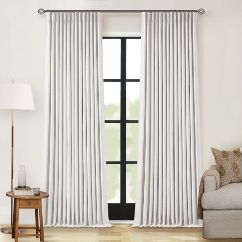 TWODRAPES Off White Pinch Pleated 100% Blackout Curtains 102 Inches Long Linen Blend Window Curtains 102 Inch for Bedroom Living Room Darkening Thermal Insulated Back Tab Pinch Pleat Dual Layer Drapes Ivory - Image 1