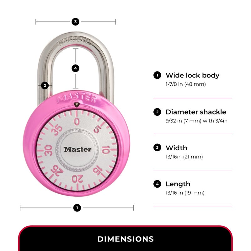 Master Lock 1530DPNK Locker Lock Combination Padlock, 1 Pack, Pink - Image 5