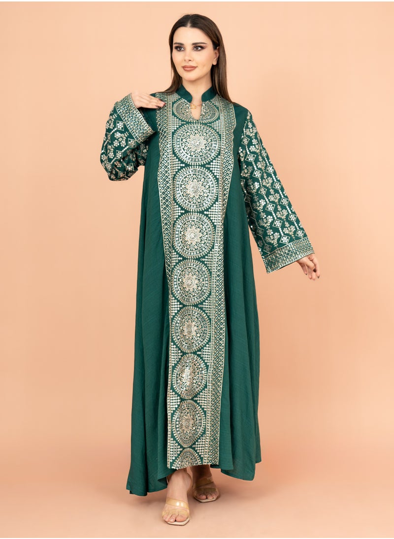 IKKXA Modern Embroidered Jalabiya IK2023 Green  - Image 1
