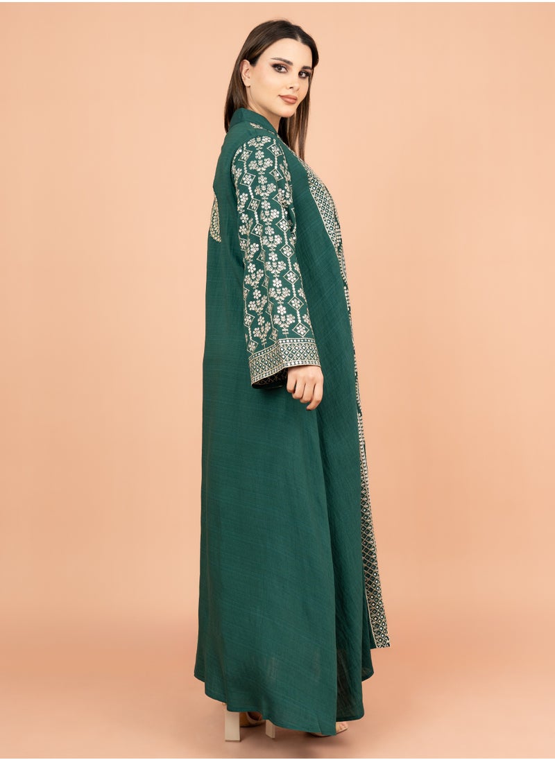 IKKXA Modern Embroidered Jalabiya IK2023 Green  - Image 3