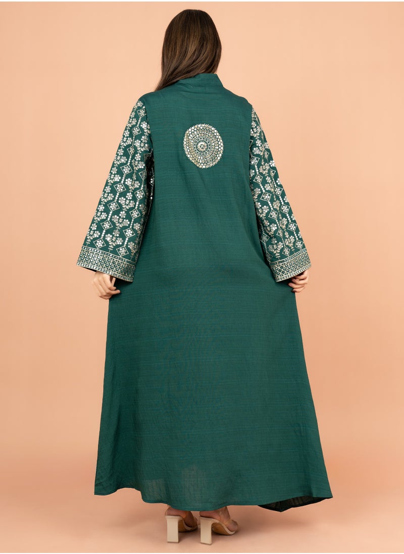 IKKXA Modern Embroidered Jalabiya IK2023 Green  - Image 4