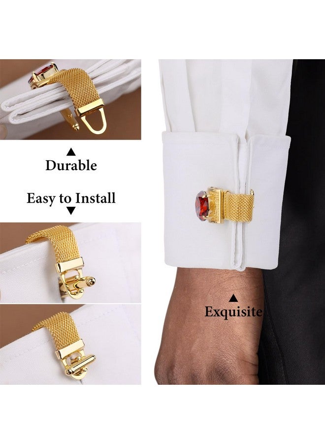 هاوسن أزرار أكمام ذهبية اللون تحمل اسم جوهرة الميلاد للرجال مع سلسلة أزرار أكمام القميص هدايا الزفاف والأعمال وأعياد الميلاد والكريسماس للرجال - Image 3