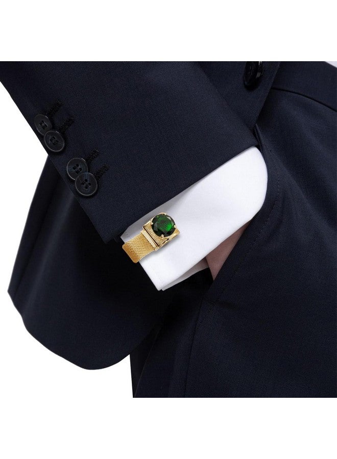 هاوسن أزرار أكمام ذهبية اللون تحمل اسم جوهرة الميلاد للرجال مع سلسلة أزرار أكمام القميص هدايا الزفاف والأعمال وأعياد الميلاد والكريسماس للرجال - Image 4