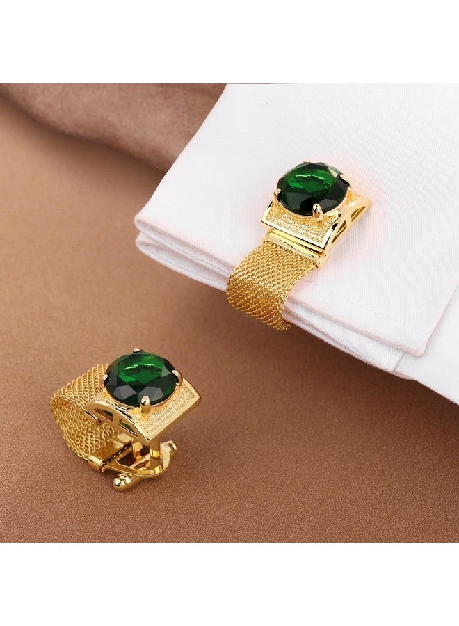 هاوسن أزرار أكمام ذهبية اللون تحمل اسم جوهرة الميلاد للرجال مع سلسلة أزرار أكمام القميص هدايا الزفاف والأعمال وأعياد الميلاد والكريسماس للرجال - Image 2