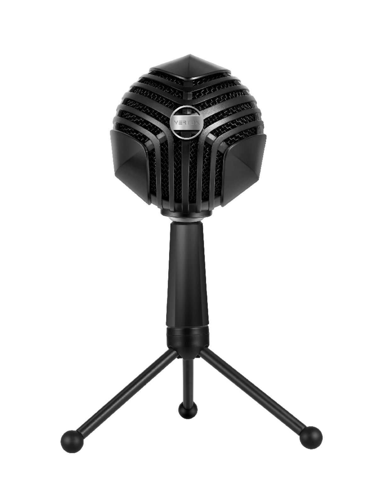 Vertux Desktop Microphone, Premium USB Condenser Microphone with HD Sound, Headphone Output, Smart LED Light Adjustable Stand, Volume Control, Mute Button and 360 Degree Swivel Ball Head for Gaming Console, Recording, Skype, PC, Sphere Black