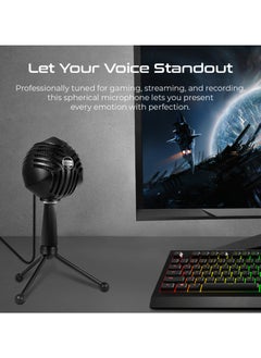 VERTUX Vertux Desktop Microphone, Premium USB Condenser Microphone with HD Sound, Headphone Output, Smart LED Light Adjustable Stand, Volume Control, Mute Button and 360 Degree Swivel Ball Head for Gaming Console, Recording, Skype, PC, Sphere Black  - Image 2