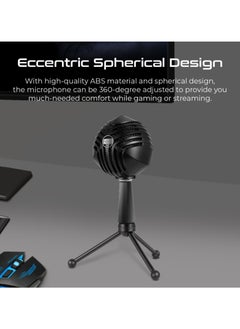 VERTUX Vertux Desktop Microphone, Premium USB Condenser Microphone with HD Sound, Headphone Output, Smart LED Light Adjustable Stand, Volume Control, Mute Button and 360 Degree Swivel Ball Head for Gaming Console, Recording, Skype, PC, Sphere Black  - Image 3