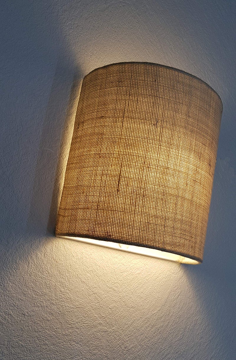 Mufasa Wall Mounted Lamp Lights Half Shade Bedside Fabric Lampshade Sconces- with Holder and Bulb (Brown Jute) - Image 2