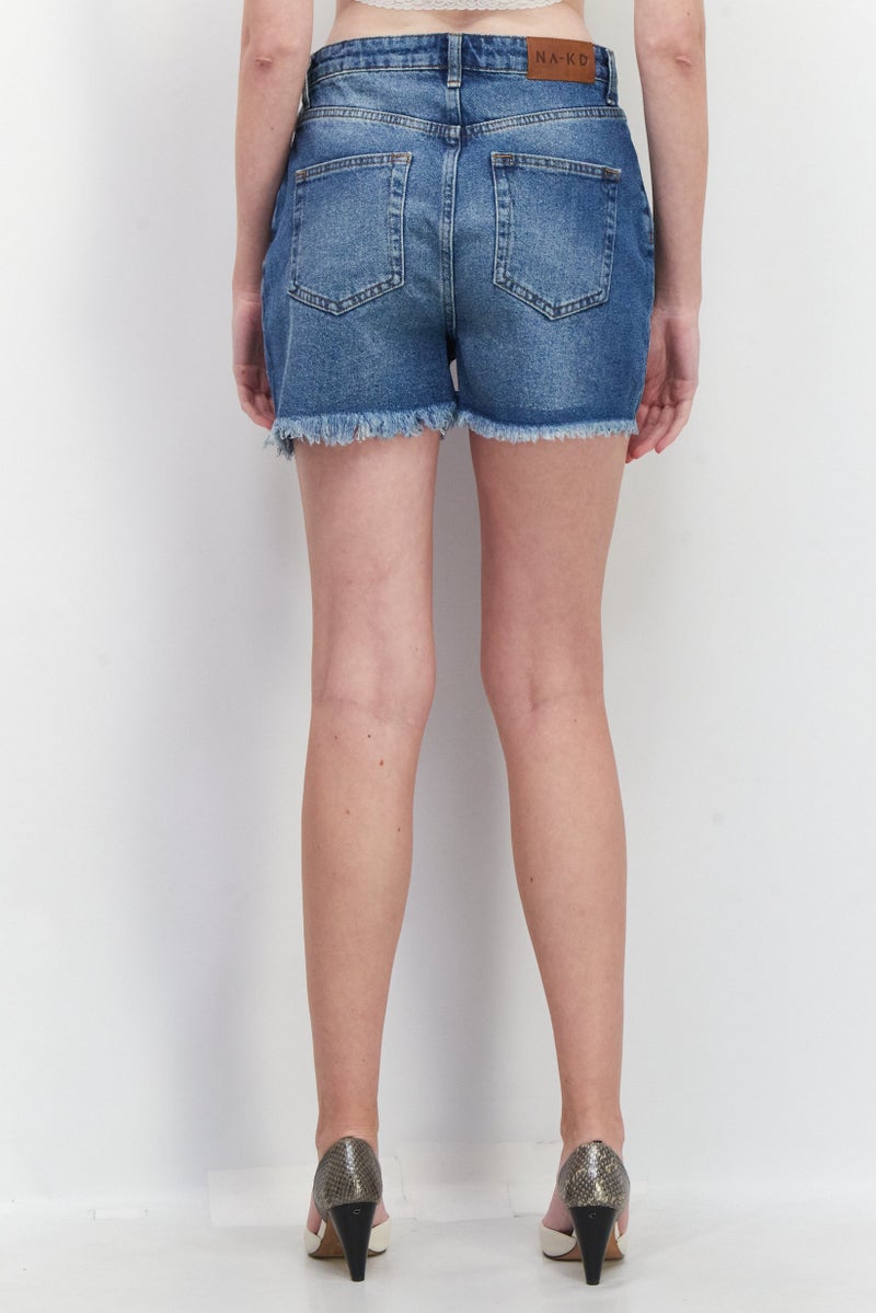 NA-KD Women Washed Denim Shorts, Blue - Image 3