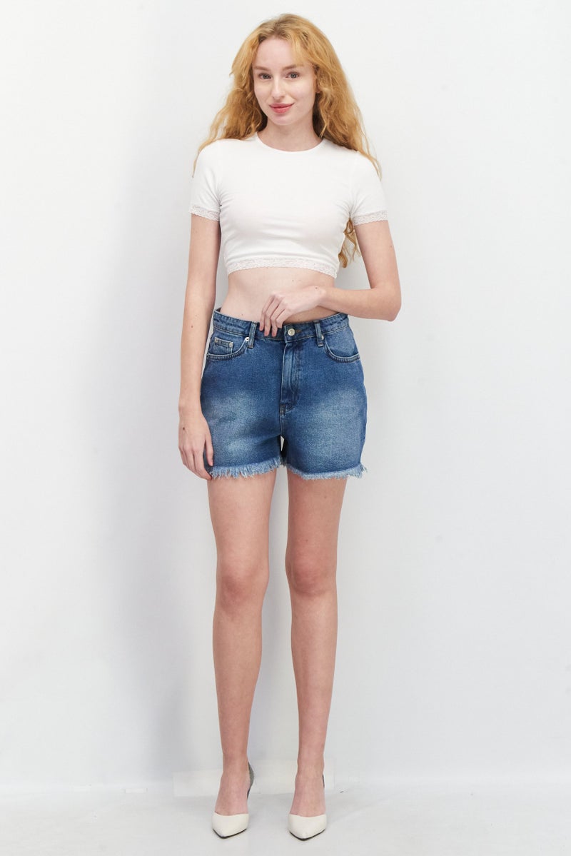 NA-KD Women Washed Denim Shorts, Blue - Image 4