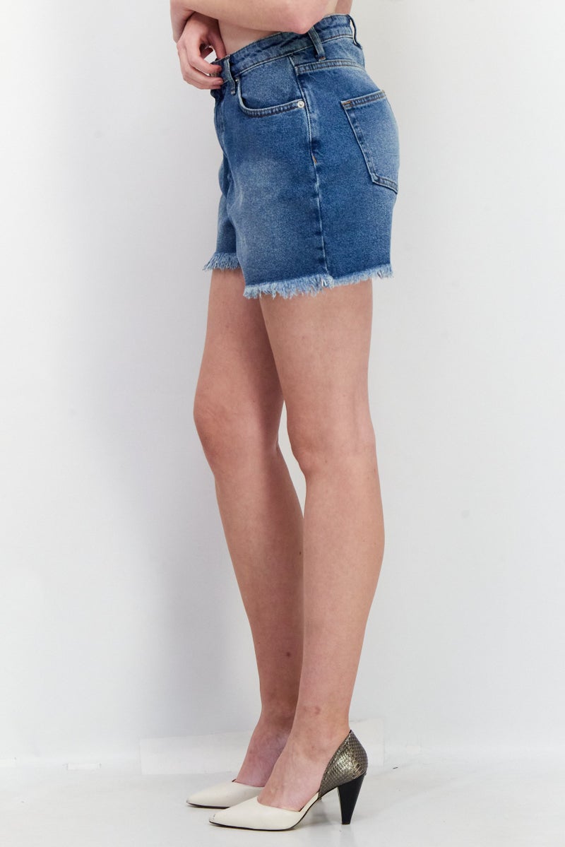 NA-KD Women Washed Denim Shorts, Blue - Image 2