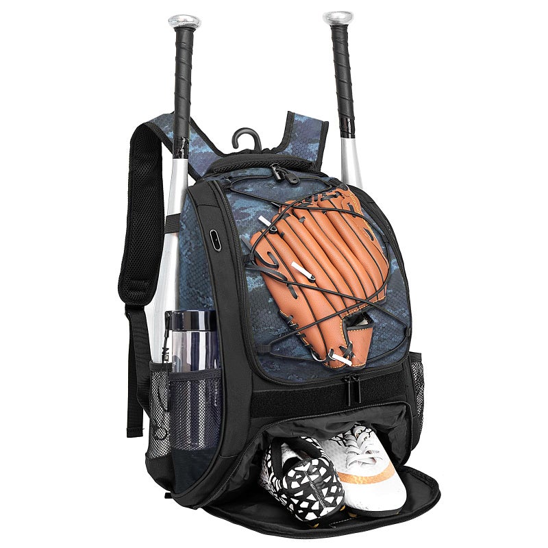 DAFISKY Baseball Bag Softball Backpack - Youth Adult T Ball Bat Equipment Bag with Bat and Helmet Holders,CamouflageBlue - Image 1
