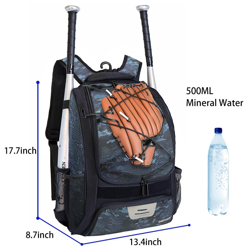 DAFISKY Baseball Bag Softball Backpack - Youth Adult T Ball Bat Equipment Bag with Bat and Helmet Holders,CamouflageBlue - Image 2