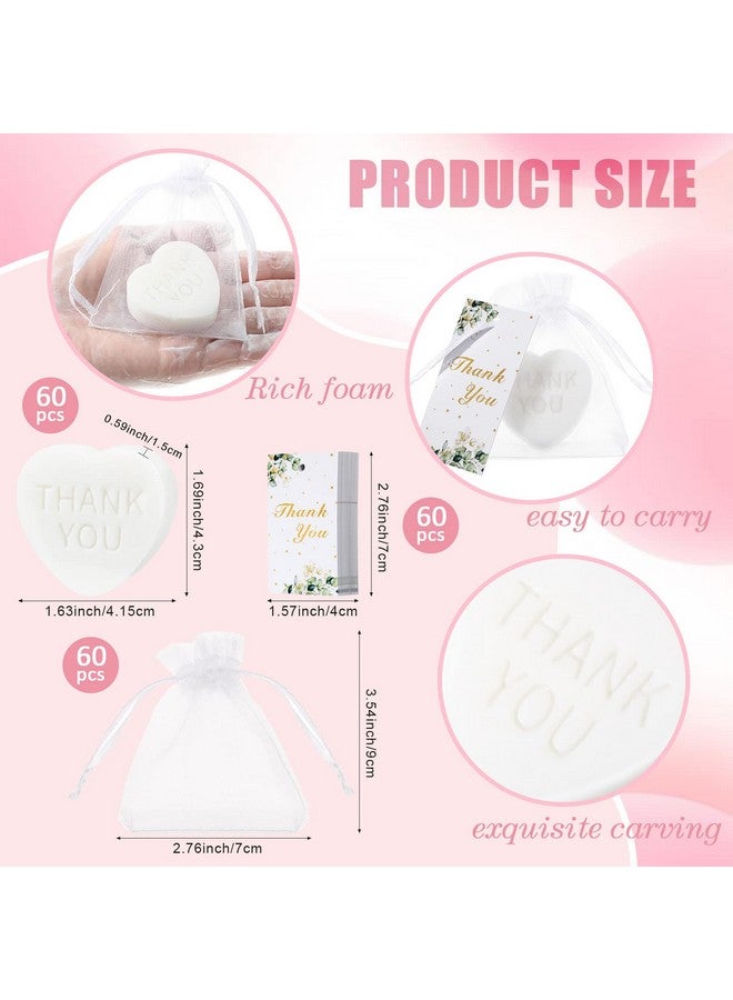 Demissle 60 Sets Scented Heart Soap Favors for Guests Baby Shower Favors Soaps Thank You Gifts Soap with Thank You Tags Drawstring Organza Bag Guests Wedding Party Bridal Shower Gift Favors (White) - Image 2