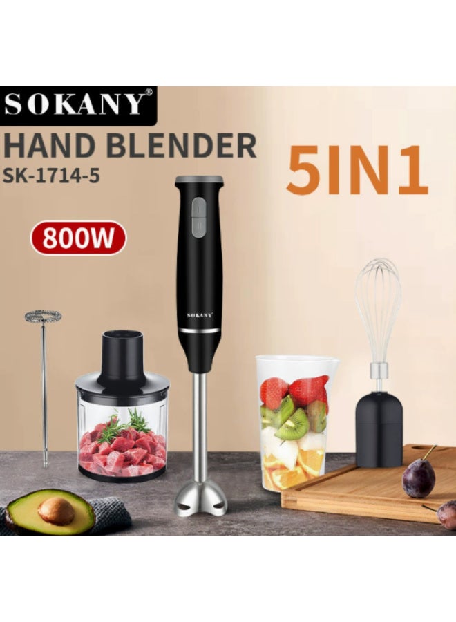 5 in 1 Electric Hand Blender Set, Immersion Blender with Chopper & Whisk - 800W