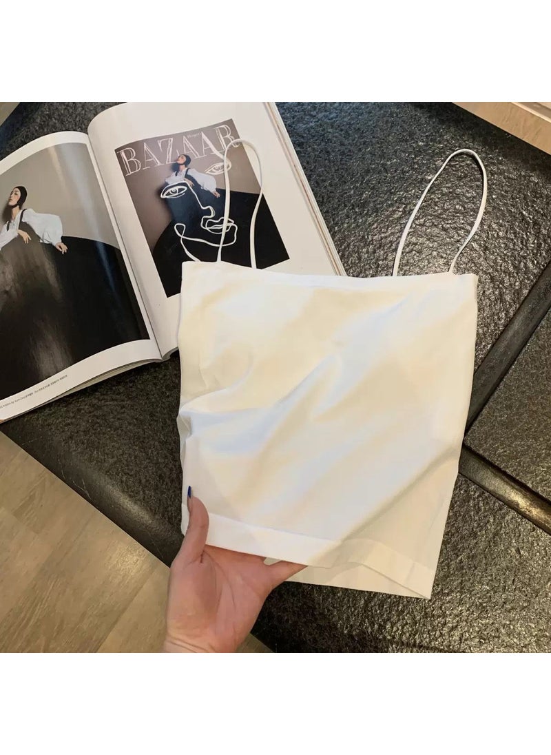 Generic - Ice Silk Seamless Oil Painting Girl Strapless Hot Girl Latex Tape Chest Pad Fixed Cup Wrap Chest Tube Top Vest Women Summer Pearl White - Image 1
