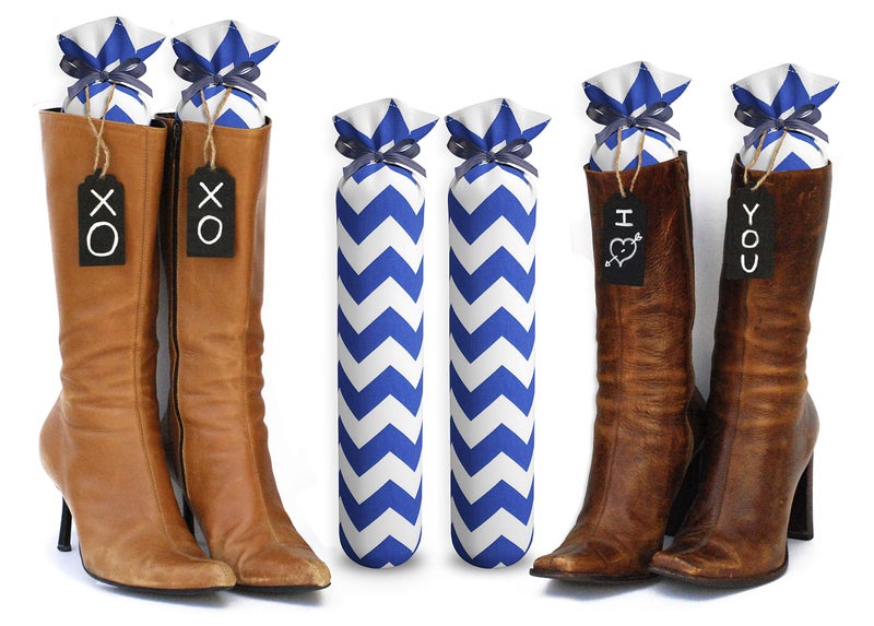 My Boot Trees - Boot Shaper Stands for Closet Organization - Keeps Them Shaped Properly - Many Patterns to Choose from - 1 Pair (Blue Chevron)