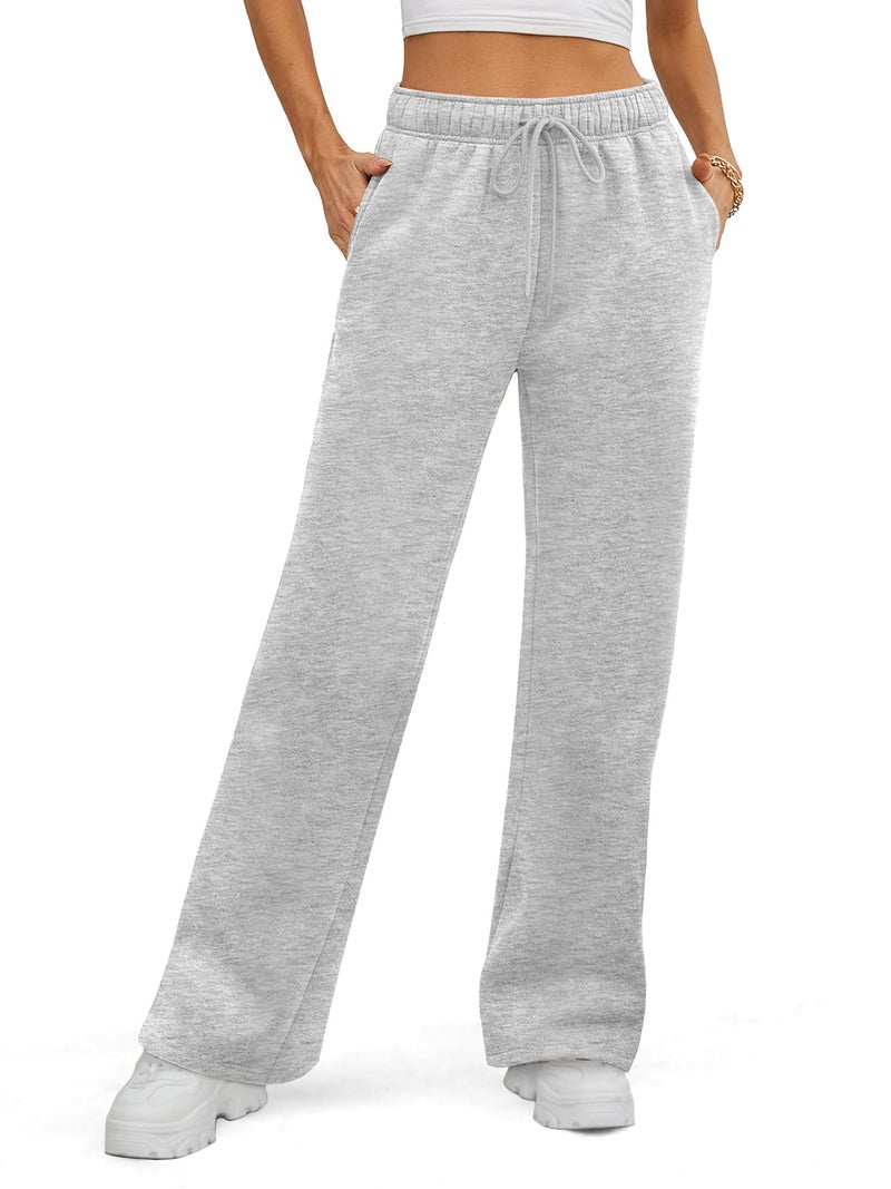 ATHMILE Womenâ€™s Fleece Lined Sweatpants Baggy Workout Lounge Pants Drawstring Workout Casual Aesthtic Fall Clothes 2025 Grey - Image 1