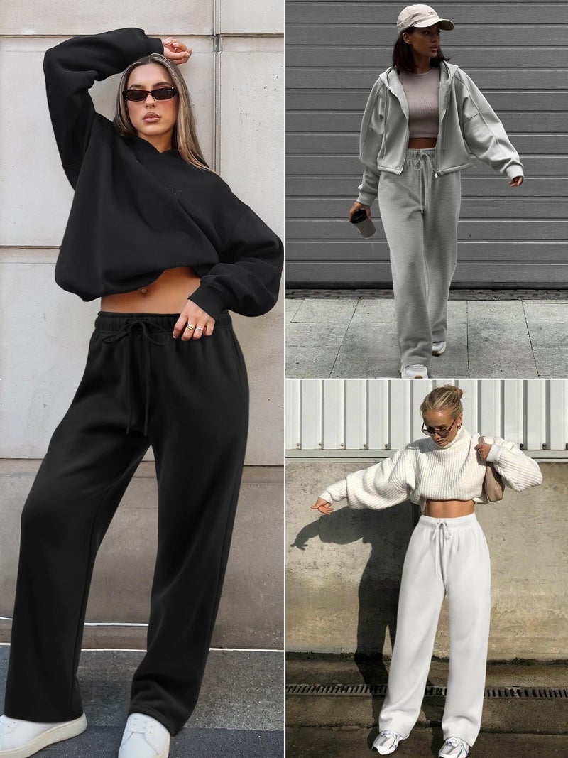 ATHMILE Womenâ€™s Fleece Lined Sweatpants Baggy Workout Lounge Pants Drawstring Workout Casual Aesthtic Fall Clothes 2025 Grey - Image 2