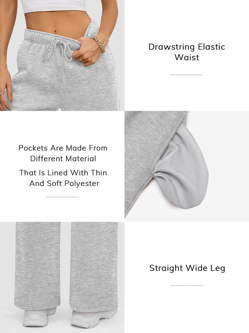 ATHMILE Womenâ€™s Fleece Lined Sweatpants Baggy Workout Lounge Pants Drawstring Workout Casual Aesthtic Fall Clothes 2025 Grey - Image 4