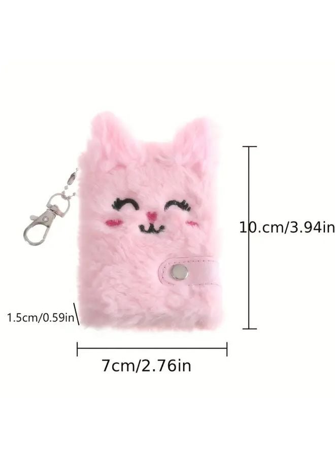 Tie Dye Purple Plush Cat Diary Keychain Notebook Fluffy Cover Metal Clasp Gift - Image 4
