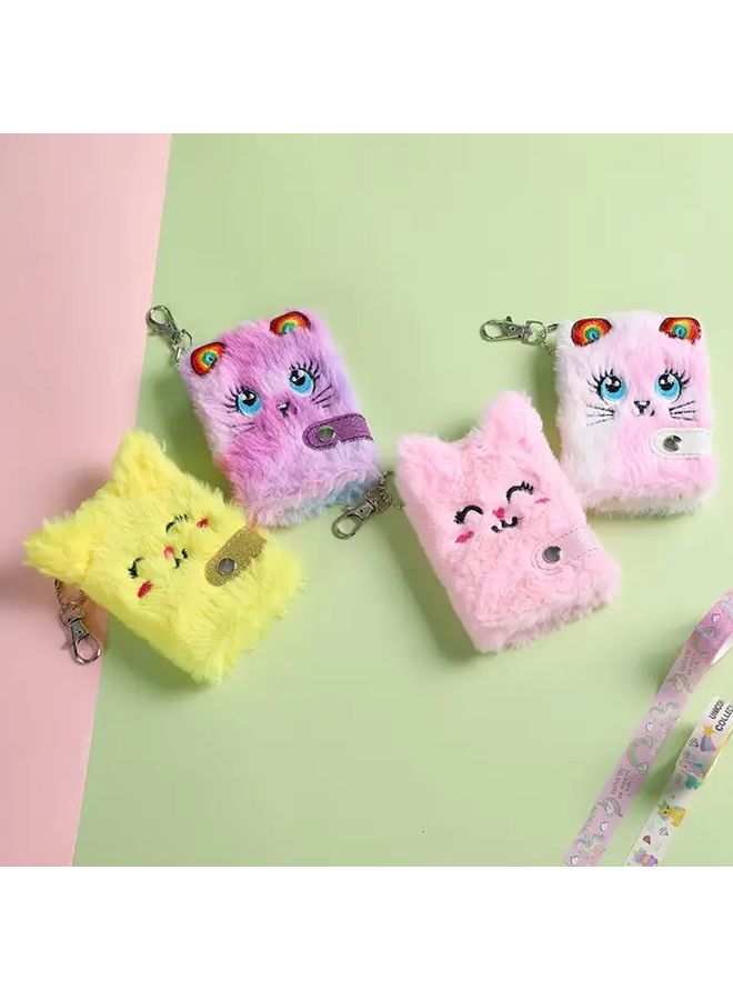 Tie Dye Purple Plush Cat Diary Keychain Notebook Fluffy Cover Metal Clasp Gift - Image 5