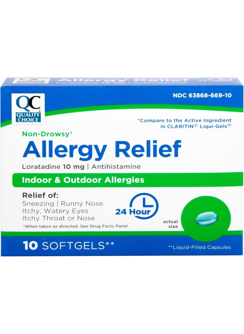Quality Choice Quality Choice Allergy Relief, 24 Hour Non Drowsy Allergy Relief for Indoor & Outdoor Allergies, Antihistamine Loratadine 10 mg, Liquid Filled Softgels, 10 Count 