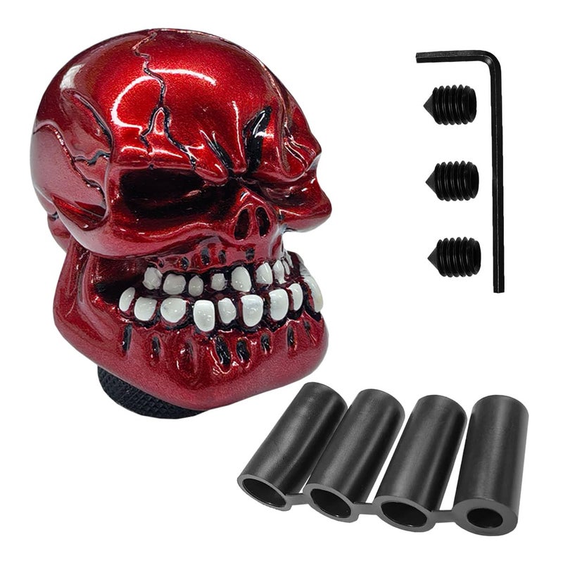UHANBUT Skull Car Gear Shift Knob Resin Automotive Transmissions Shifting Lever Handle Big Tooth Skull Vehicle Gear Stick Shifter Knob Compatible with Most Manual Automatic Car SUV Truck Red - Image 3