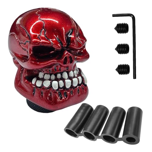 UHANBUT Skull Car Gear Shift Knob Resin Automotive Transmissions Shifting Lever Handle Big Tooth Skull Vehicle Gear Stick Shifter Knob Compatible with Most Manual Automatic Car SUV Truck Red - Image 1