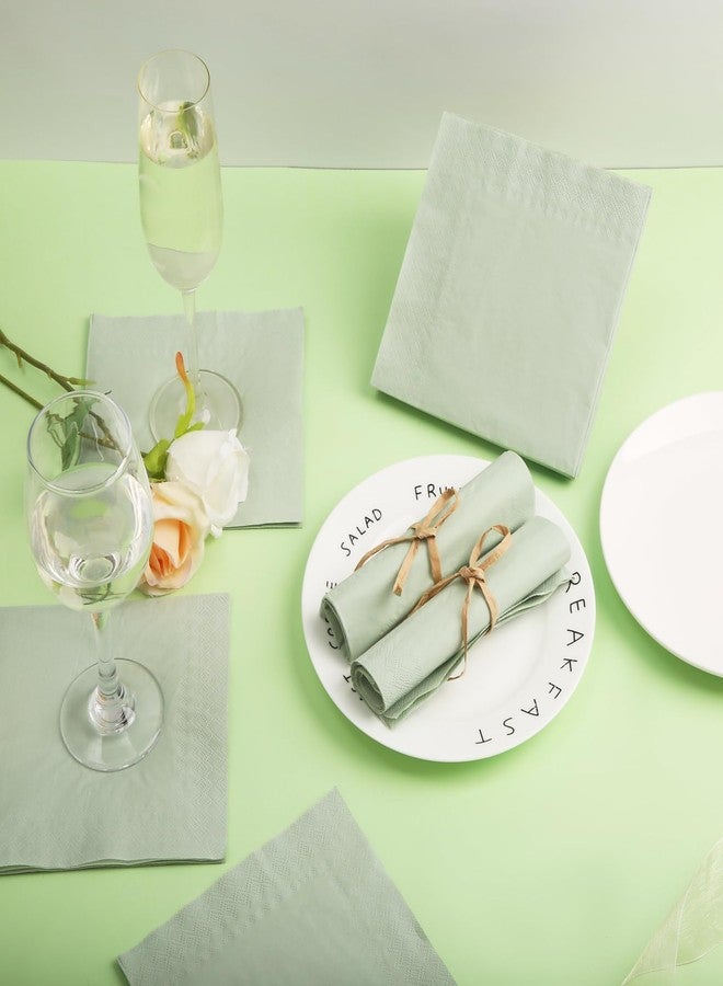 BEFORYOU Cocktail Napkin 3-Ply Dessert Napkins Folded 6.5 x 6.5 Inches Disposable Napkins for Dinner Wedding Birthday Party Bridal Anniversary Baby Shower Reception Event (50, Sage-Green) - Image 5