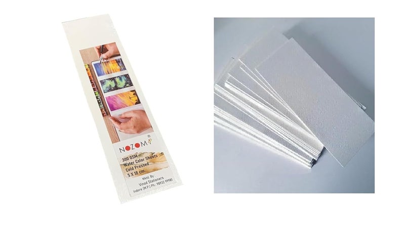 NOZOMI Bookmark Paper Cold Press 300 GSM – 48 Sheets | Acid-Free Non-Toxic Watercolor Texture Paper for Painting, Sketching & DIY Bookmarks | 18 x 5 cm Mini Art Sheets - Image 1