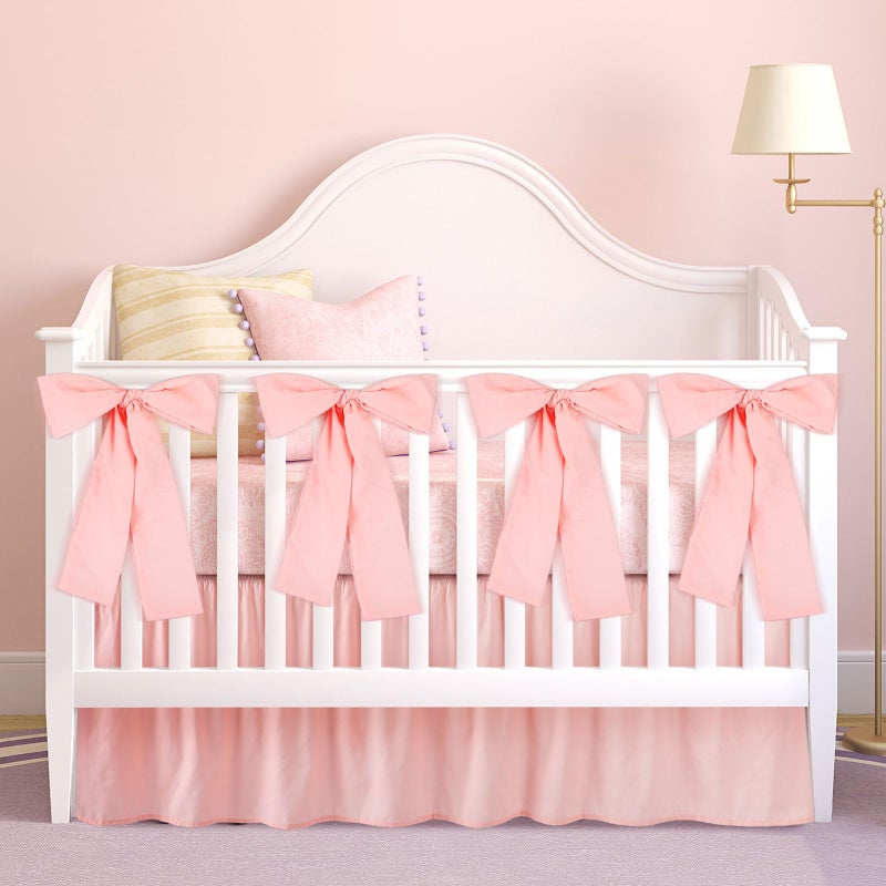 SmoothNovelty Pink Crib Bed Skirts with 4 Large Cot Bow 28" x 52" Baby Crib Skirt for Boys Girls Nursery Toddler Bedskirt Dust Ruffle 14" Drop - Image 1