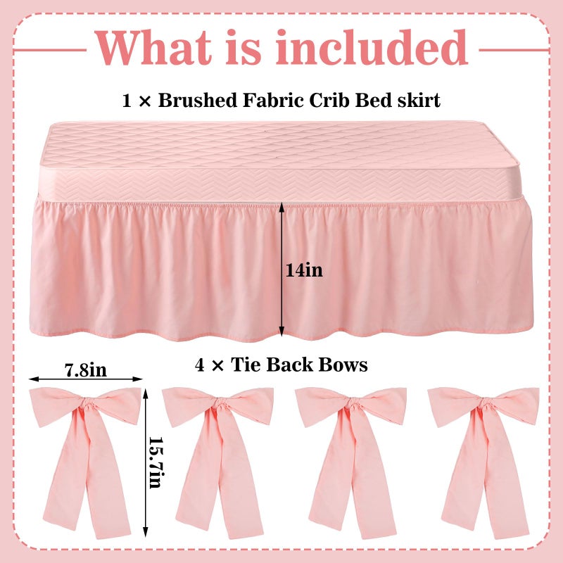 SmoothNovelty Pink Crib Bed Skirts with 4 Large Cot Bow 28" x 52" Baby Crib Skirt for Boys Girls Nursery Toddler Bedskirt Dust Ruffle 14" Drop - Image 2
