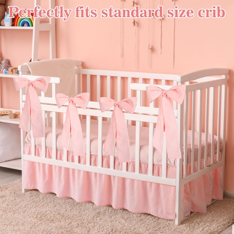 SmoothNovelty Pink Crib Bed Skirts with 4 Large Cot Bow 28" x 52" Baby Crib Skirt for Boys Girls Nursery Toddler Bedskirt Dust Ruffle 14" Drop - Image 5