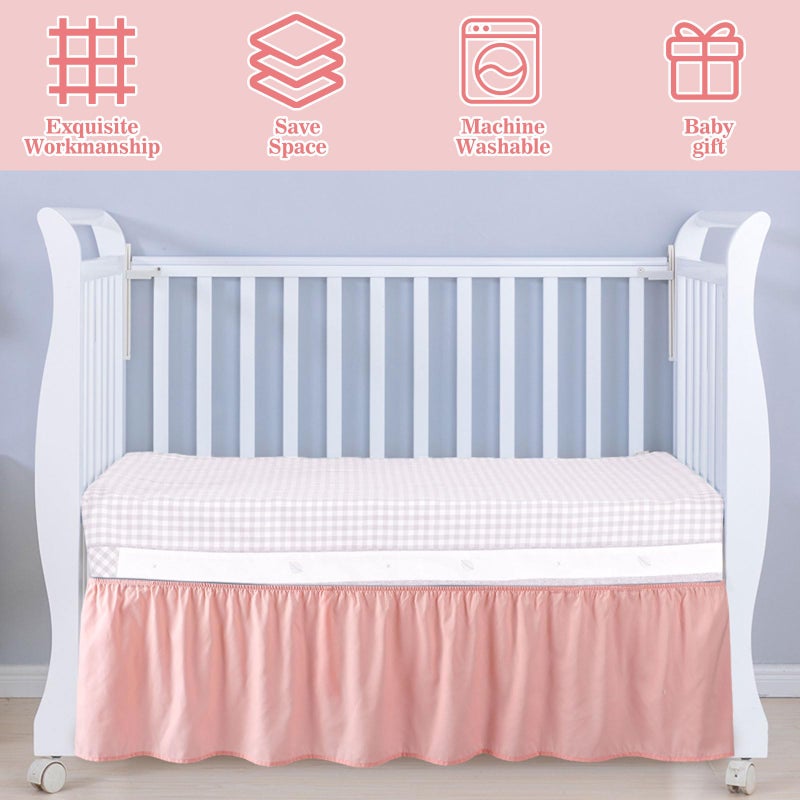 SmoothNovelty Pink Crib Bed Skirts with 4 Large Cot Bow 28" x 52" Baby Crib Skirt for Boys Girls Nursery Toddler Bedskirt Dust Ruffle 14" Drop - Image 4