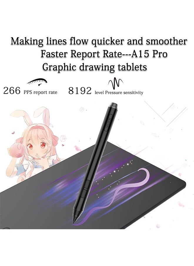 Veikk - VEIKK A15 Pro Graphics Drawing Pen Tablet : Large Active Area Graphics Digital Drawing Tablets with Battery-Free Stylus and 12 Shortcut Keys for Designer Students Teacher (Grey) - Image 1