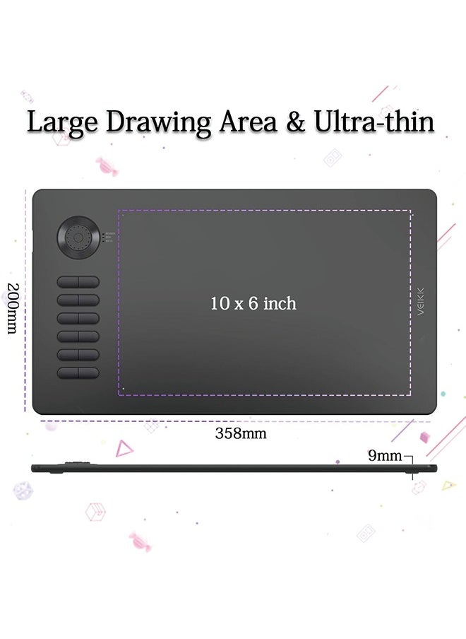 Veikk - VEIKK A15 Pro Graphics Drawing Pen Tablet : Large Active Area Graphics Digital Drawing Tablets with Battery-Free Stylus and 12 Shortcut Keys for Designer Students Teacher (Grey) - Image 1
