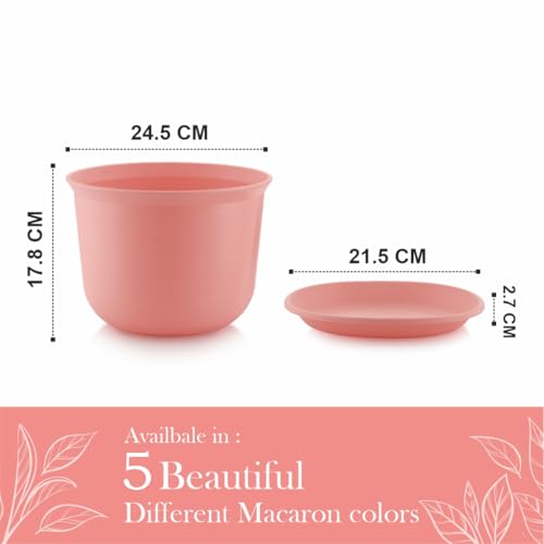 INKULTURE 10 Inch Plastic Round Flower Pots with Tray for Home, Terrace, Garden Etc | Pack of 05 | Pink Color | for Home Indoor & Outdoor Gardening Plants - Image 3