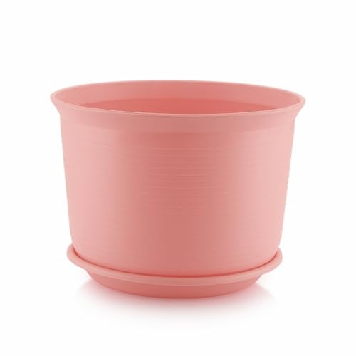INKULTURE 10 Inch Plastic Round Flower Pots with Tray for Home, Terrace, Garden Etc | Pack of 05 | Pink Color | for Home Indoor & Outdoor Gardening Plants - Image 4