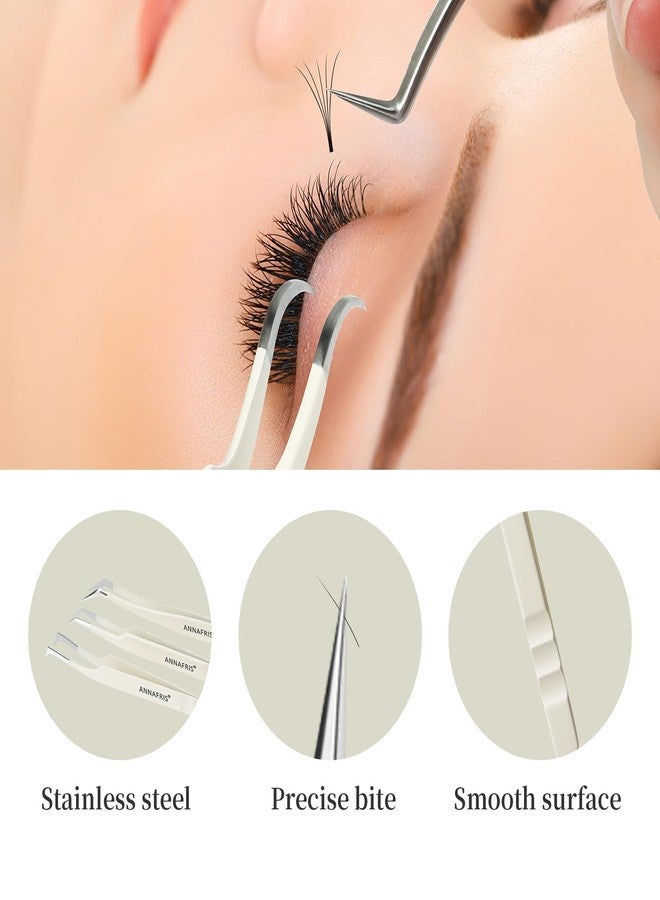 ANNAFRIS Lash Tweezers for Eyelash Extensions,Stainless Steel Lash Extension Tweezers for Easy Application and Removal-W01+07+08 - Image 2