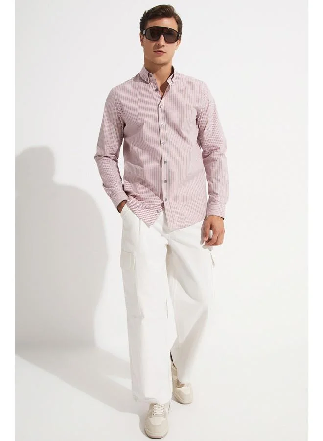 JUNE June Exclusive Men Long Sleeve Striped Regular Fit Shirt Ecru - Khaki
